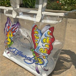 Ed Hardy Transparent Tote with Colorful Butterfly Design